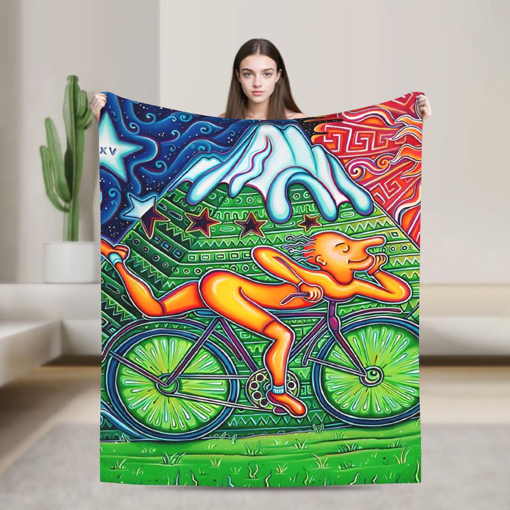 Soft Blanket Girls Boys Travel Albert Hofmann LSD Bicycle Day Throw Blanket Flannel Bedspread For Chair Novelty Sofa Bed Cover