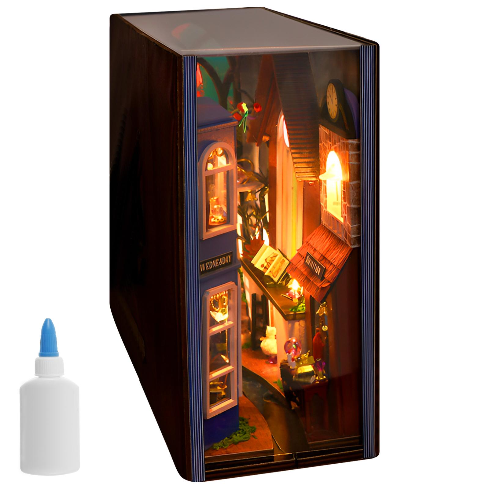 

Магазин магии Кукольный домик Книжный уголок Набор Вставка для книжной полки Декор DIY Миниатюрный дом со светодиодной подсветкой Поделка для Хэллоуина Рождественский подарок