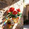Floral Tea Cup And Book Suncatcher Stained Glass Effect Window Car Hanging Ornament Acrylic Garden Sun Catcher Panel for Women Mom Grandma