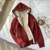 Sweatshirt Men Coat Jacket Cardigan Hoodie Pockets Warm Zipper Wool Printed Feather Autumn Winter Red