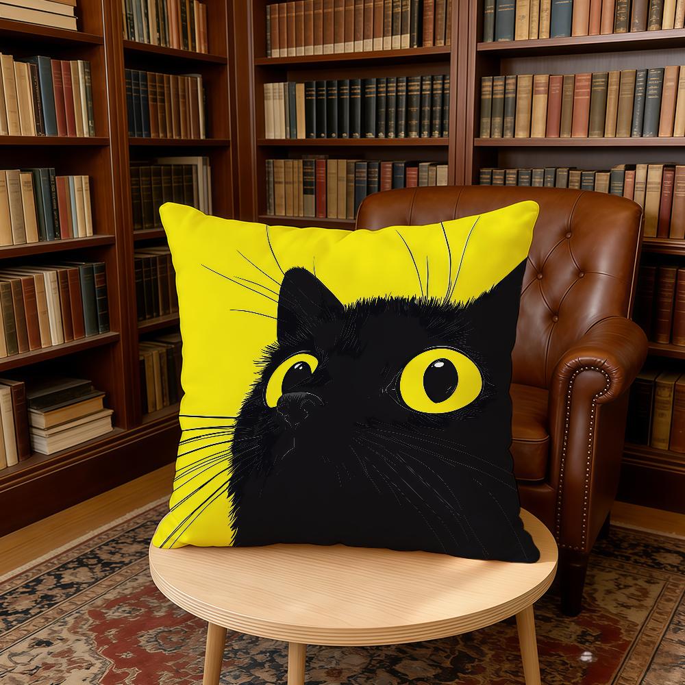 Black Cat Yellow Cartoon cushion cover Home Office Birthday Anniversary Gifts Soft Skin Friendly Cushion Cover