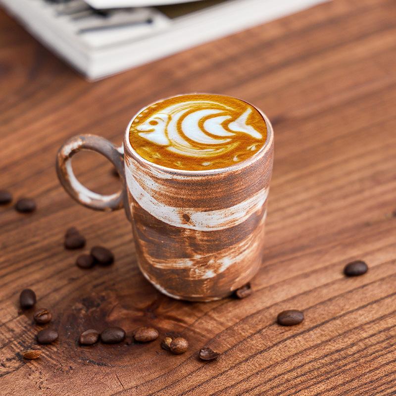 Retro Ceramic Coffee Cup Afternoon Tea American Latte Latte Flower Cup Coarse Pottery Round Ear Cup
