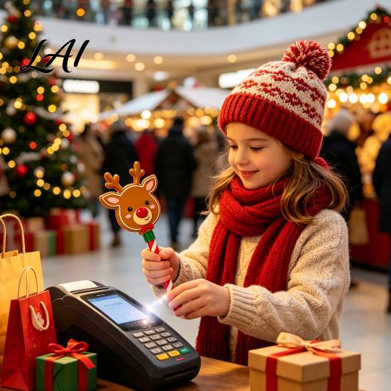 Bacchetta da ballo con design a fiocco di neve Bacchetta di Natale Portacarte di credito per pagamenti contactless con caramelle Gadget festivo novità Manico per bastone Stampa 3D Checkout