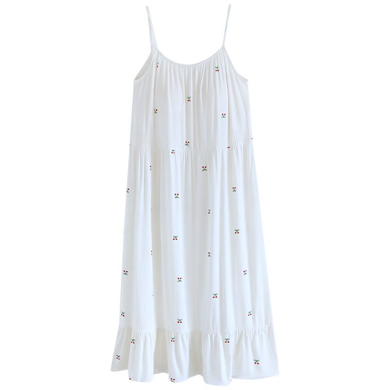 Dames Zomer Dun Stijl Jurk met Borstkussentje Kleine Kers Geprint Nachtkleding Jurk