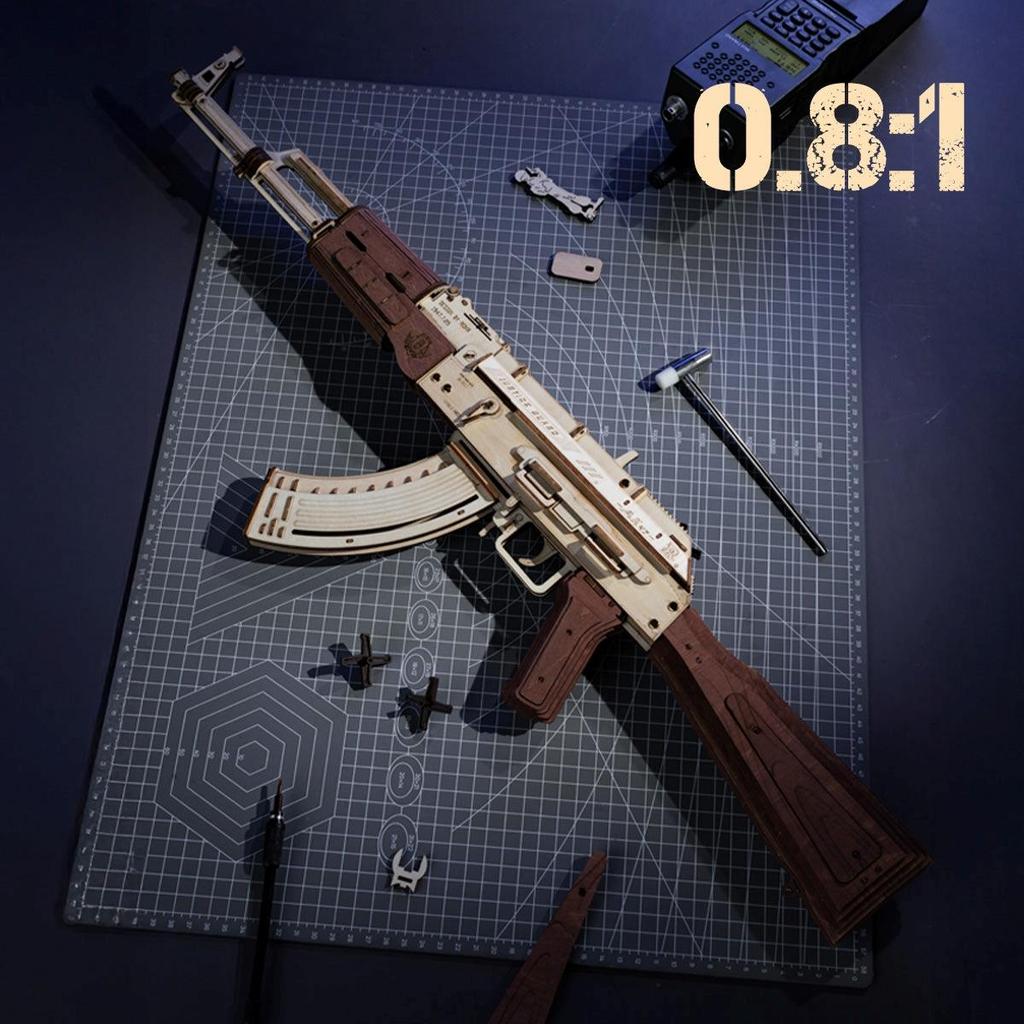 ROKR AK-47 Karabin Szturmowy Zabawkowy Pistolet Drewniana Puzzle 3D LQ901