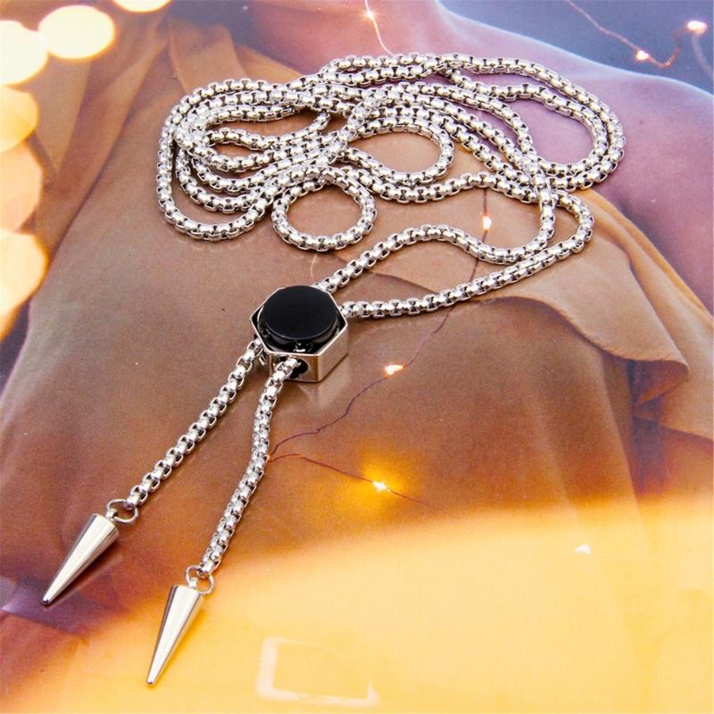 Stainless Steel Bolo Necklace With Hexagonal Pendant Detail For Lightweight Comfort In Casual And Business Settings