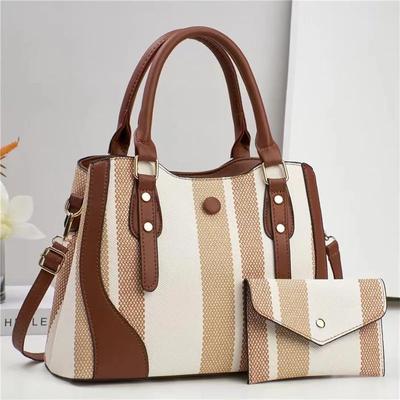 Luxusní dámská módní taška tote barevný vertikální pruh kabelka peněženka velká kapacita 2dílné dámské crossbody tašky přes rameno