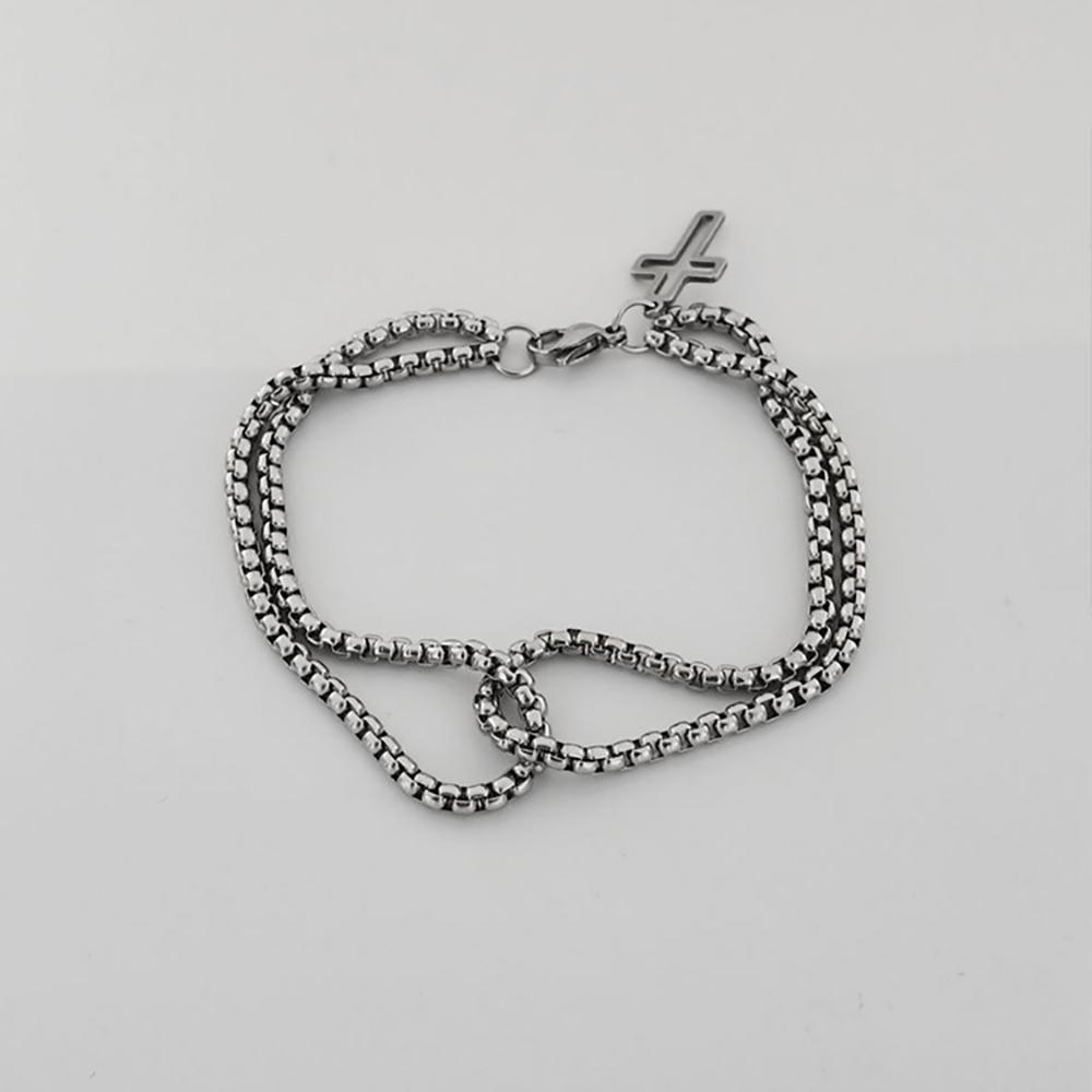 Hollow Out Cross Pendant With Double-Layer Cross Chain, Men'S Double-Layer Personalized Bracelet