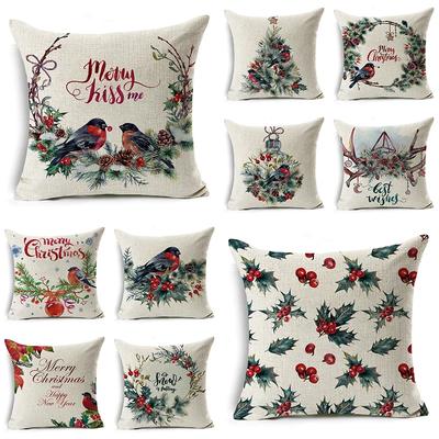 45*45cm Frohe Weihnachten Kissenbezug Vögel Girlande Kissenhülle Einseitiger Druck Polyester Sofakissenbezug Für Zuhause Weihnachtsdekoration