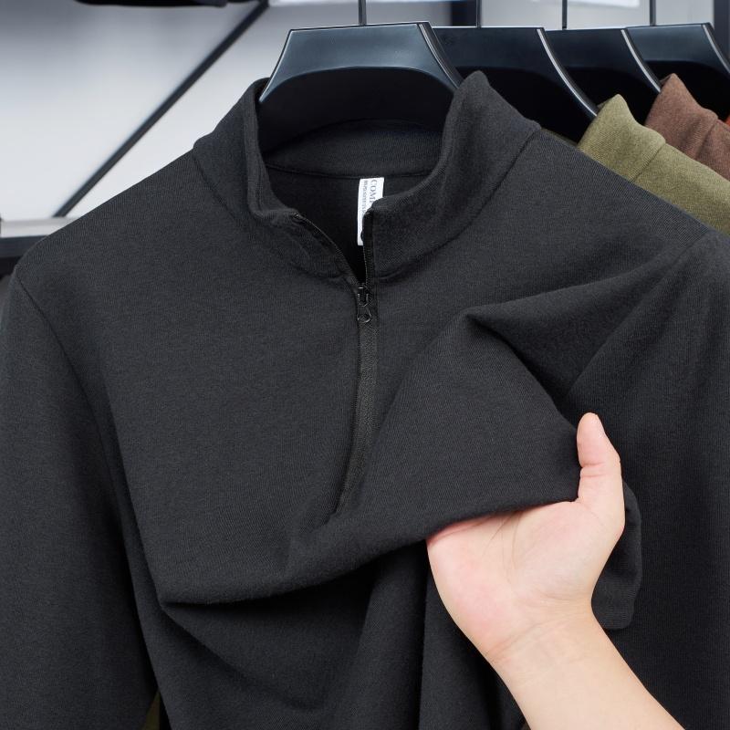 Fashionable Autumn And Winter New Double-Sided Velvet Comfortable Long Sleeved High-End Men'S Original Brand Warm Zipper T-Shirt