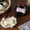 Luxury Ceramic Soap Dish with Drainage, Apple-Shaped Soap Holder for Bathroom Sink Countertop, Home Soap Tray
