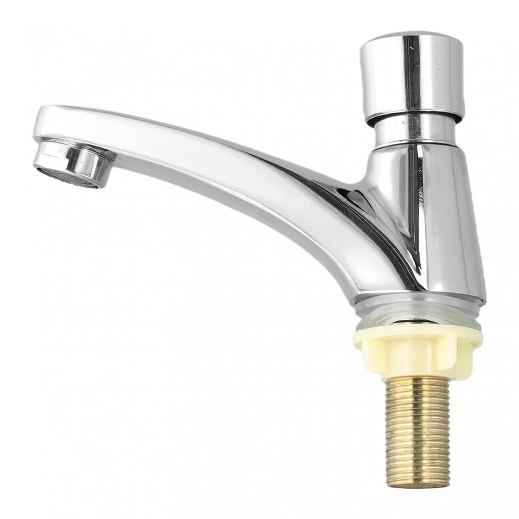 Self Closing Bathroom Faucet with Chrome Finish for Water Conservation
