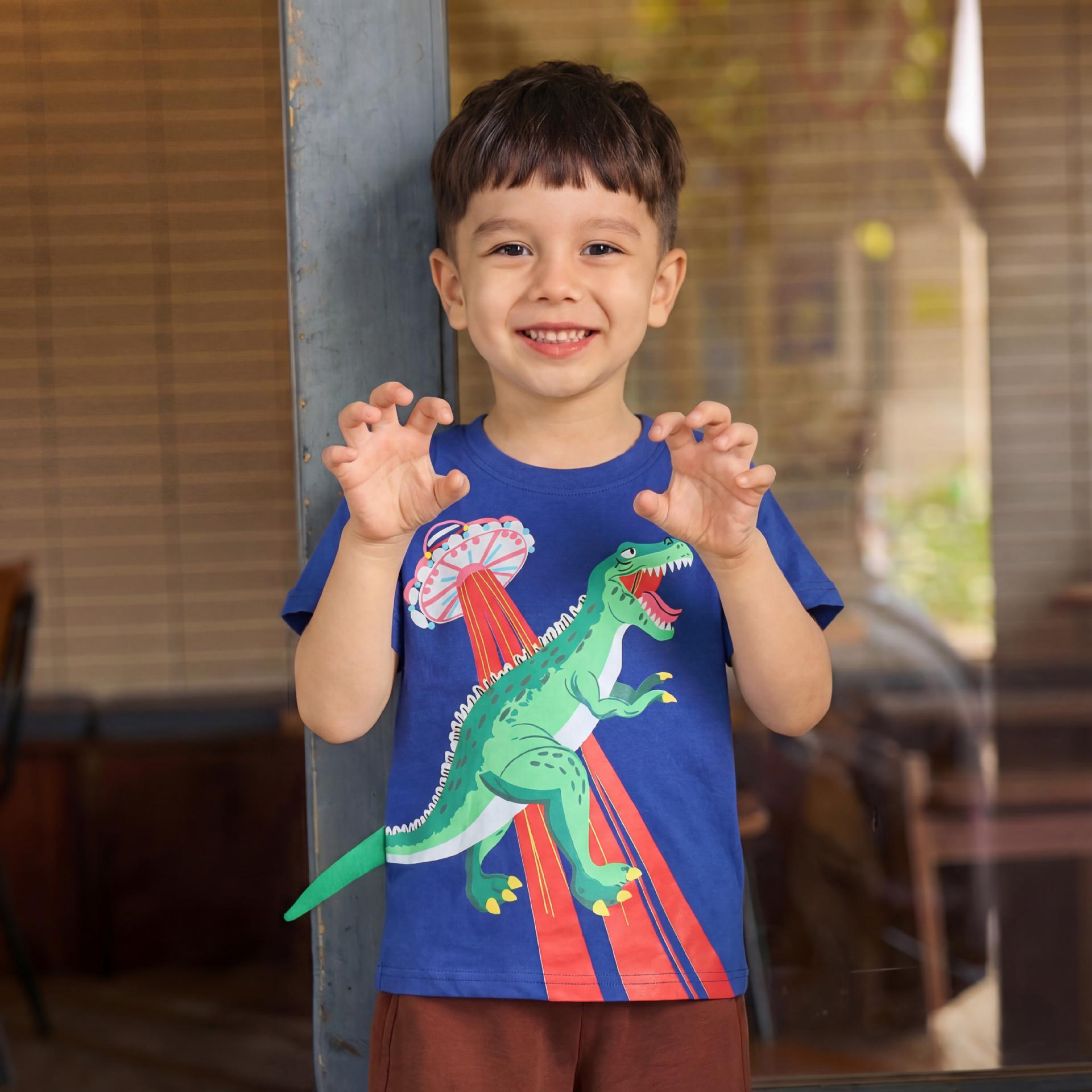 

New summer collection: boys’ short-sleeved T-shirts – stylish dinosaur print children’s crew-neck T-shirts 90cm(2-3Y)