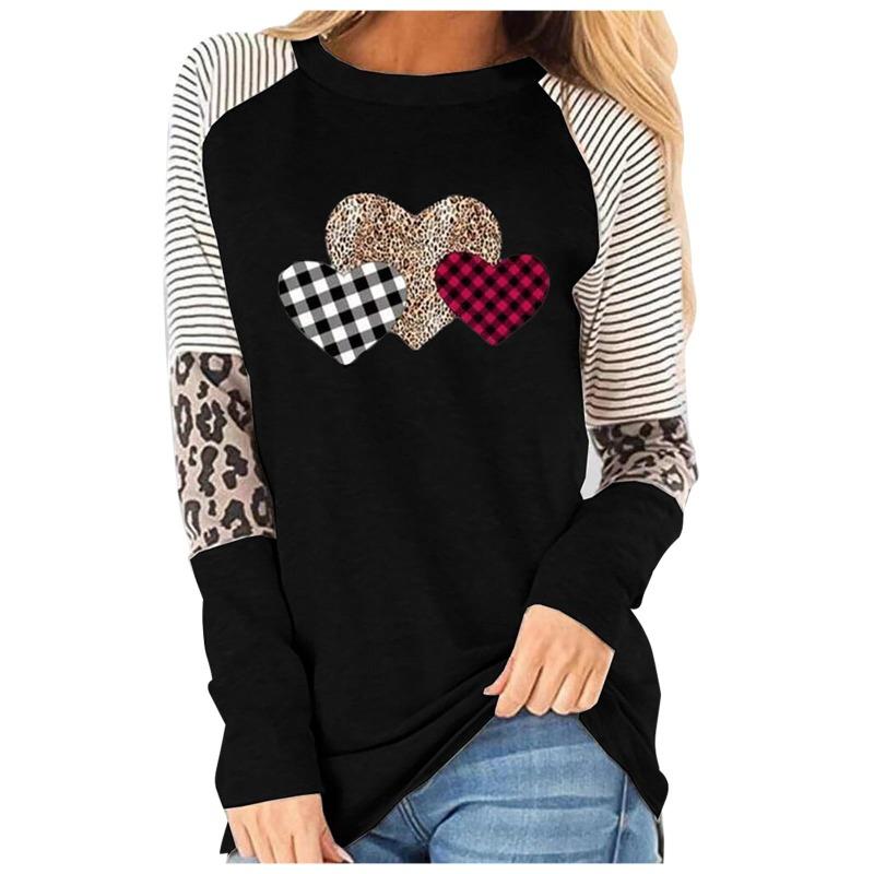 Leopard Striped Print Autumn Long Sleeves Women's T-shirts Fashion Casual Tops Daily Loose Crew Neck Women Clothing