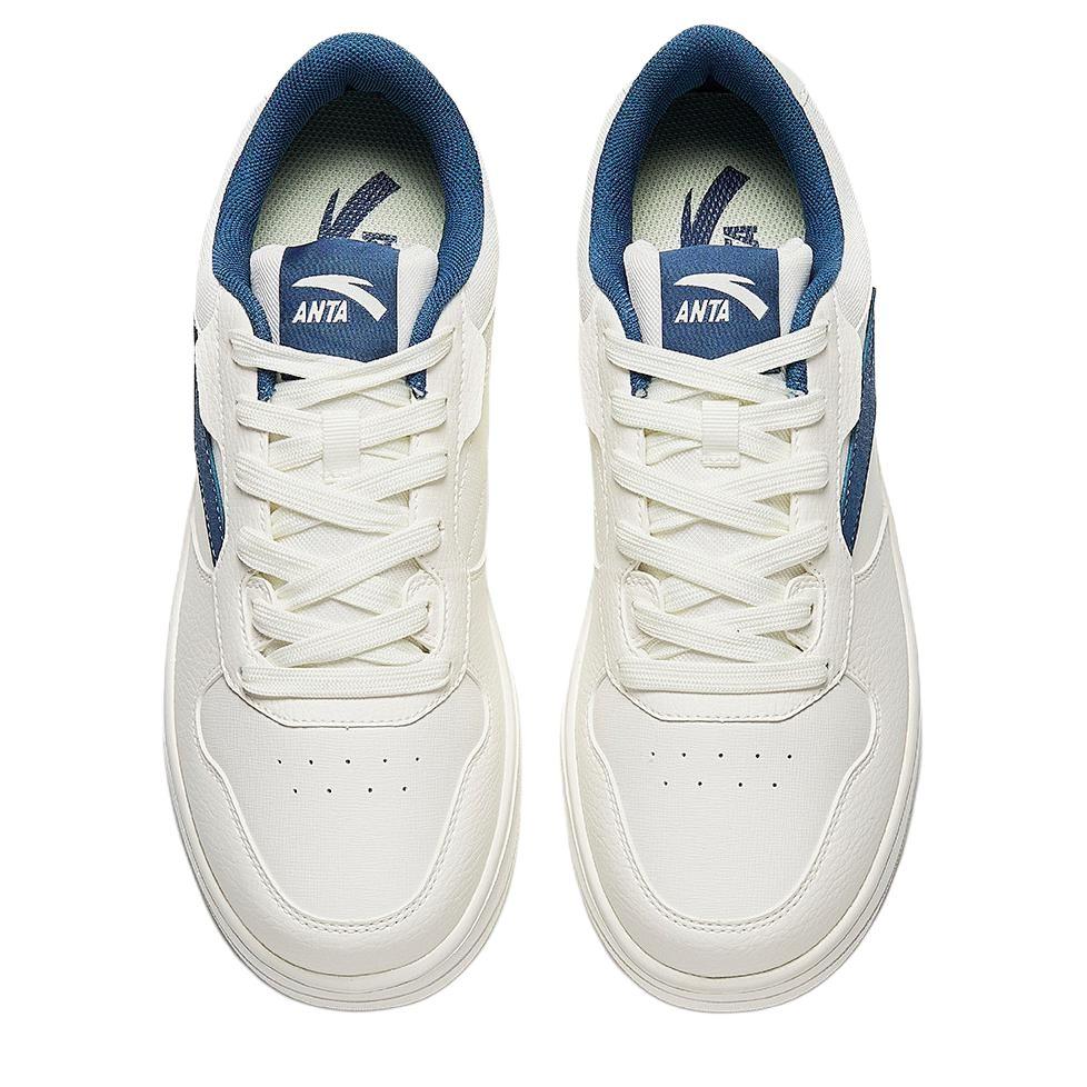 Anta Fabric Synthetic Leather Trendy Versatile Non-Slip Shock Absorption Low-Top Skate Shoes Men Sneakers White Blue 112438016R-2