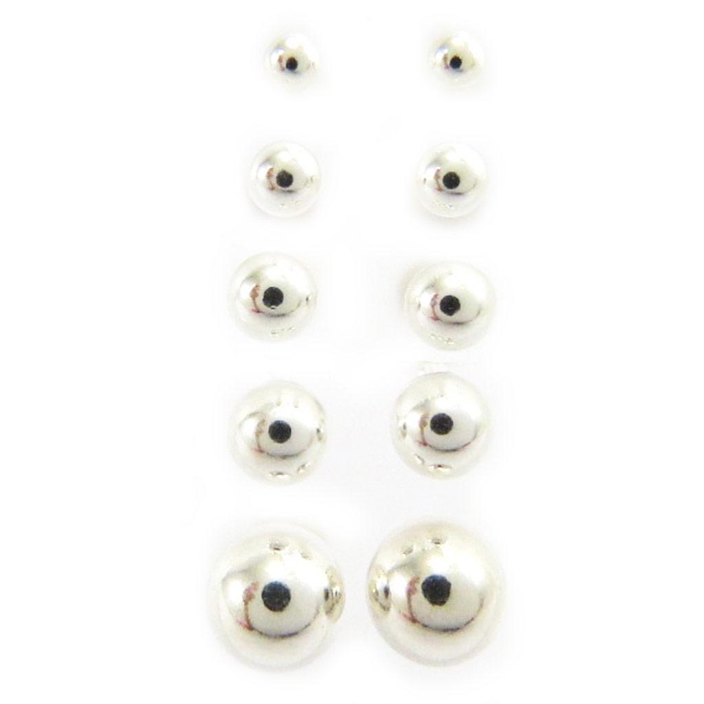 Les Trésors De Lily [L6711] - Set of 5 Pairs of Silver 'Billes' Earrings (3 To 10 Mm)