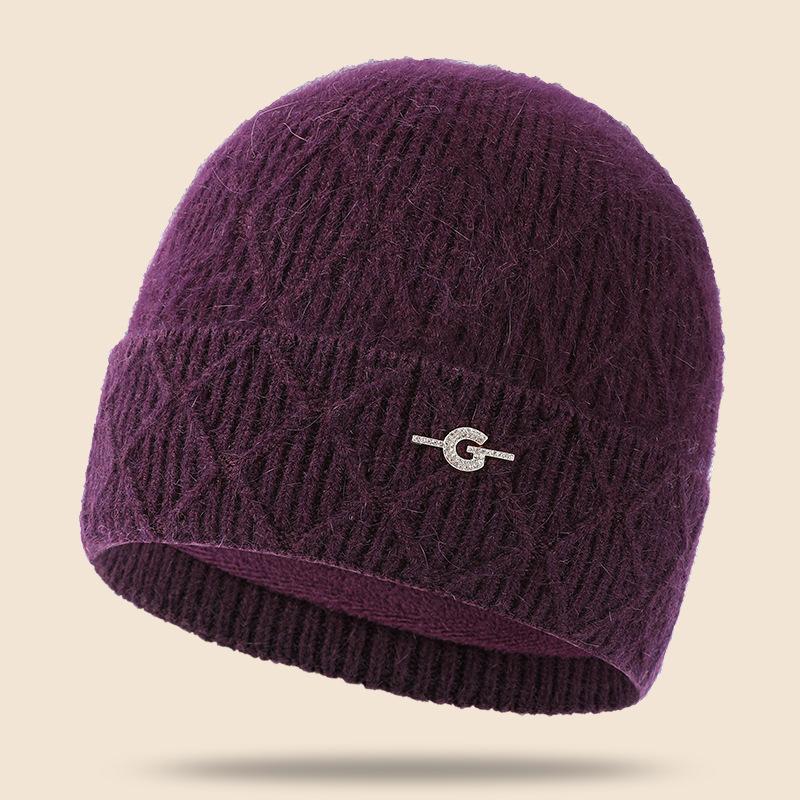 

Hat Women s Autumn and Winter Fleece Thickened Wool Hat Simple Pullover Hat Ear Protector Warm Middle-aged Elderly Knitted Hat One size
