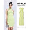 Za2025 Summer New Women Clothes Fashion Temperament Waist Hugging Sexy Neck Collar Sleeveless Backless Short Dress