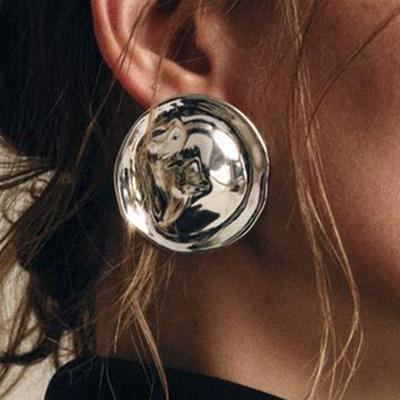 Women Fashion Same Style Stud Earrings Minimalist Temperament Minority Geometric Pleated Alloy Earrings For Women