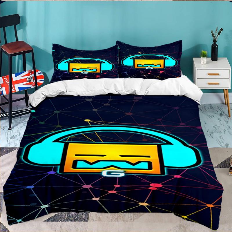 Set Biancheria da Letto 3 Pezzi Personaggi Colorati Geometry Dash, Ideale per 1 Copripiumino e 2 Federe Perfetto per Regalo Fan, Ideale per Camera da Letto, Dormitorio