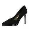 European American Fashion Banquet Slim Heels Super High Heels Shallow Mouth Pointed Toe Suede Waterproof Platform Single Shoes