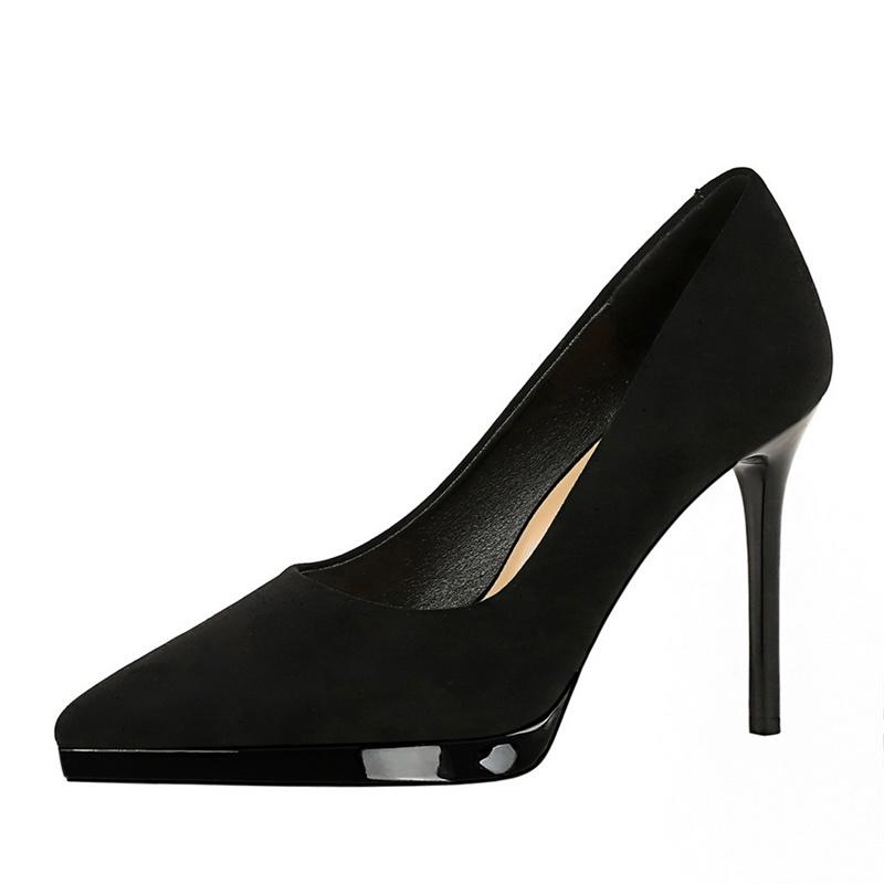 European American Fashion Banquet Slim Heels Super High Heels Shallow Mouth Pointed Toe Suede Waterproof Platform Single Shoes