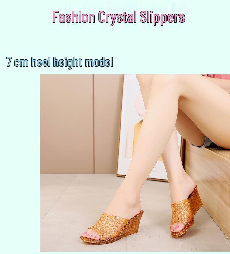 Women's High-Heeled Crystal Slippers: One-Strap, Non-Slip, Thick-Soled, Perfect for Spring & Summer Beach Days