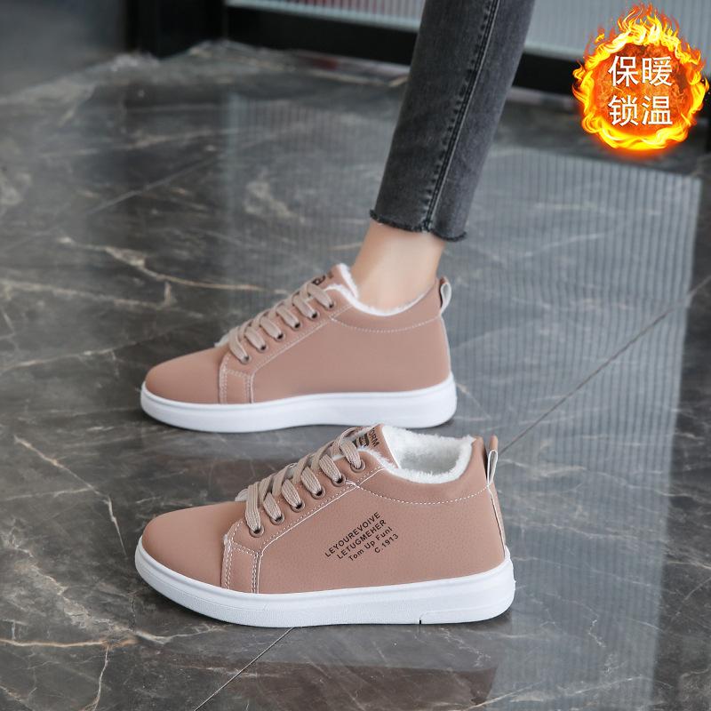 

Хлопковая обувь, женские зимние плюшевые теплые зимние сапоги 2025 года, черные ботильоны из искусственной кожи, кроссовки на плоской подошве со шнуровкой, короткие меховые сапоги 40 розовый