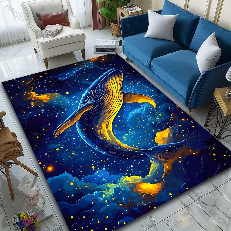 1PC Whale swimming in starry sky Print Carpet Rug for Living Room Bedroom Sofa Doormat Home Decor Non-slip Floor Mat