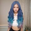 Blue-purple Wavy Wig with Bangs Realistic Cosplay Fake Hair For Daily Dress Party Halloween