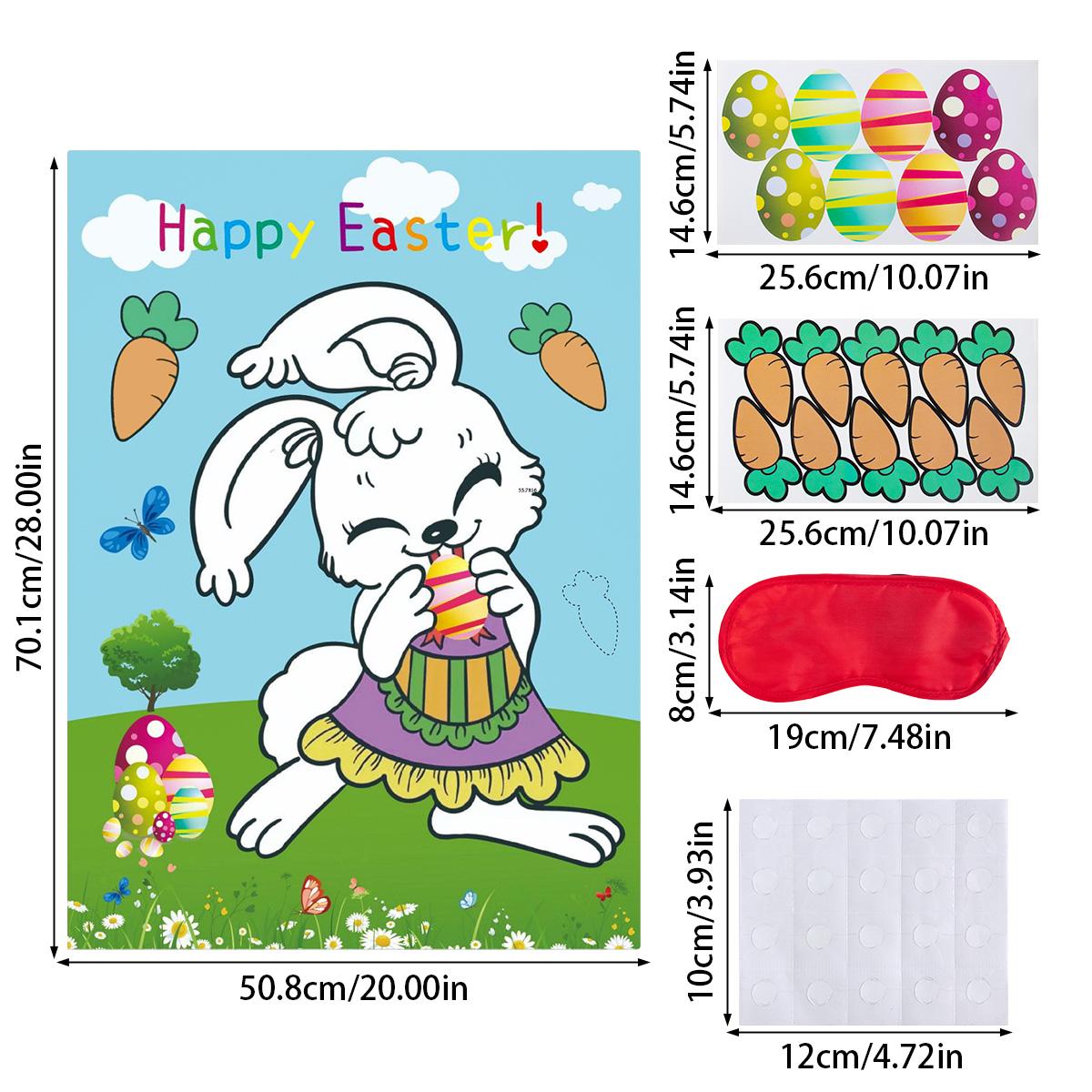 

1set Easter Pin The Egg Carrot on The Bunny Game Kids Happy Easter Party Favors Games Rabbit Game with sticker Poster Blindfolds