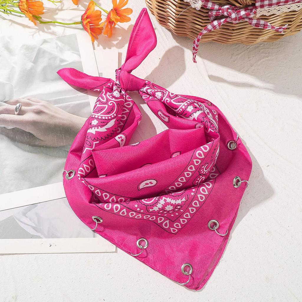 Paisley Bandana with Grommet, 55cm Vintage Cotton Scarf, DIY Ring Headband Neck Scarf
