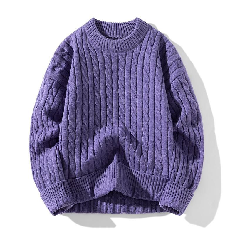 Winter Spring Round Neck Solid Cable Sweater Male Casual Fashion Knitting Top Men Knitwear
