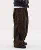 URBANAGE Corduroy Single-Pleat Wide Elastic Banding Parachute Cargo Pants_Khaki