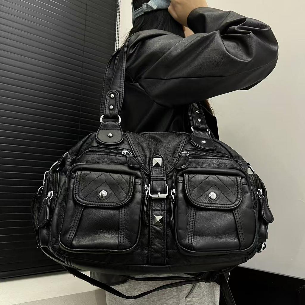 Ladies' Fashionable Retro Washed Vintage Hot Girl Tote Bag, Large Capacity Y2K Shoulder Bag