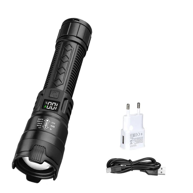 1000LM Ultra Bright LED Flashlight Type-C Rechargeable Long Range Zoom Tactical Torch Outdoor Emergency Camping Fishing Lantern