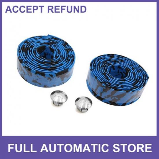 

TWO Blue Black Foam Camouflage Design Handlebar Grip Tape Wrap Decor for Bike