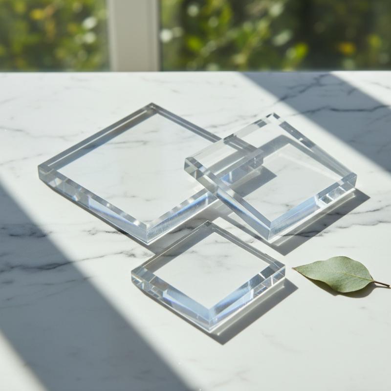 Transparent Square Crystal Glass Base Durable Scratch Resistant Stand for Jewelry Display Desktop Decoration