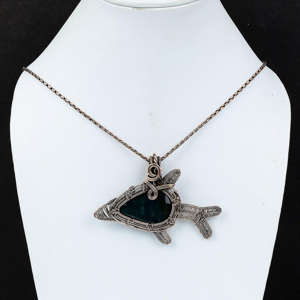 Bloodstone Gemstone Handmade Pure Copper Wire Wrapped Pendant Jewelry For Women