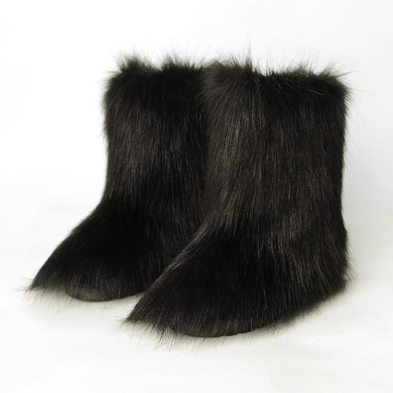 New European and American Spice Girls Fluffy Boots Women'sTide Autumn and Winter Warm Thick-soled Medium Boots Fluffy Boots Shibuya Fashion Snow Boots
