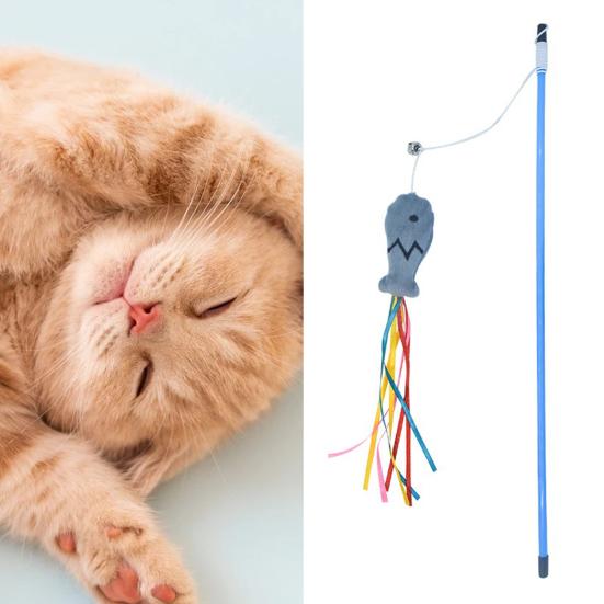 Yousheng Cat Teaser Fish Design Scratch-resistant PVC Stick Catnip Kitten Teaser Stick for Casual