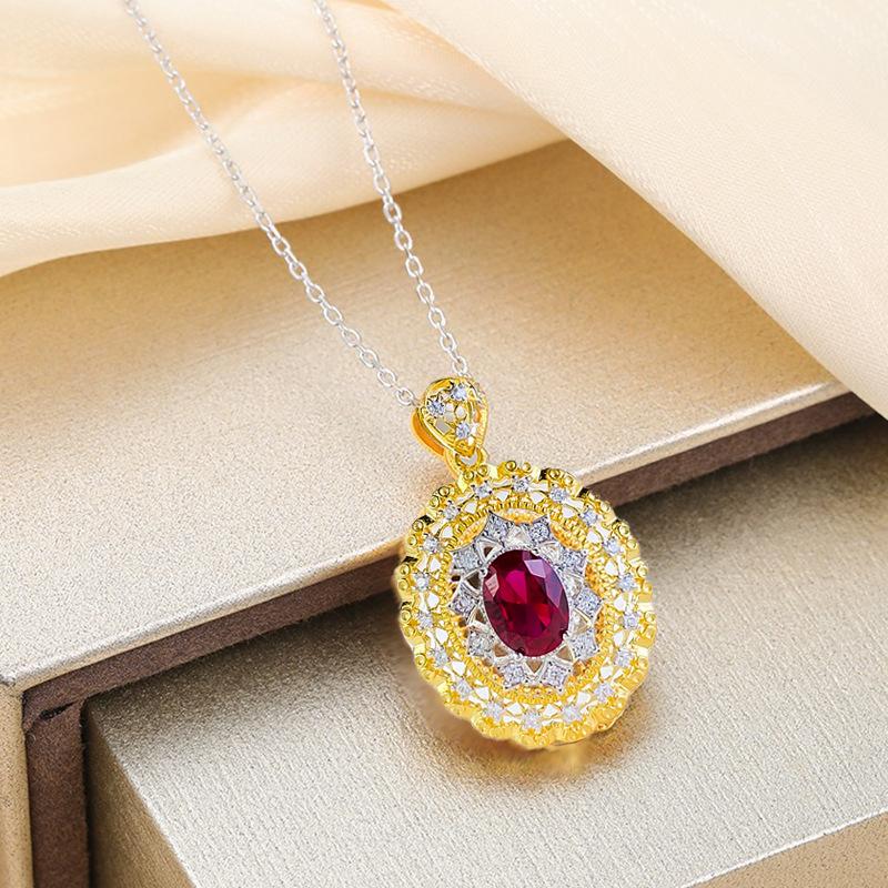 New S925 Silver Red Oval Pendant Necklace, Niche, Exquisite, Fashionable, High-quality Wedding Jewelry