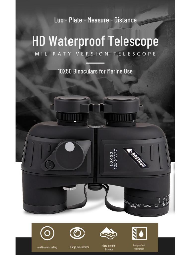 BOSTRON Marine 10x50 HD Fernglas mit Kompass, Wasserdicht, Militärqualität, Nachtsicht bei schwachem Licht, Entfernungsmessung