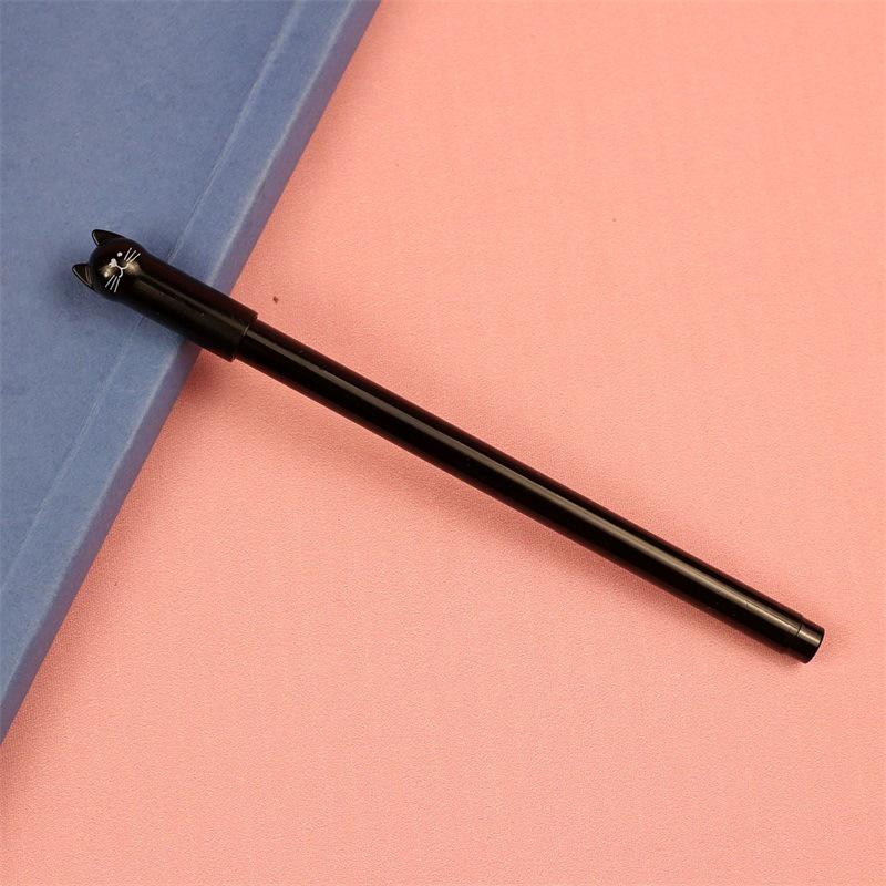 Custom Engraved Cartoon Cat Gel Pen - 0.5mm Black Ink, Anti-Lost Student Stationery Pen