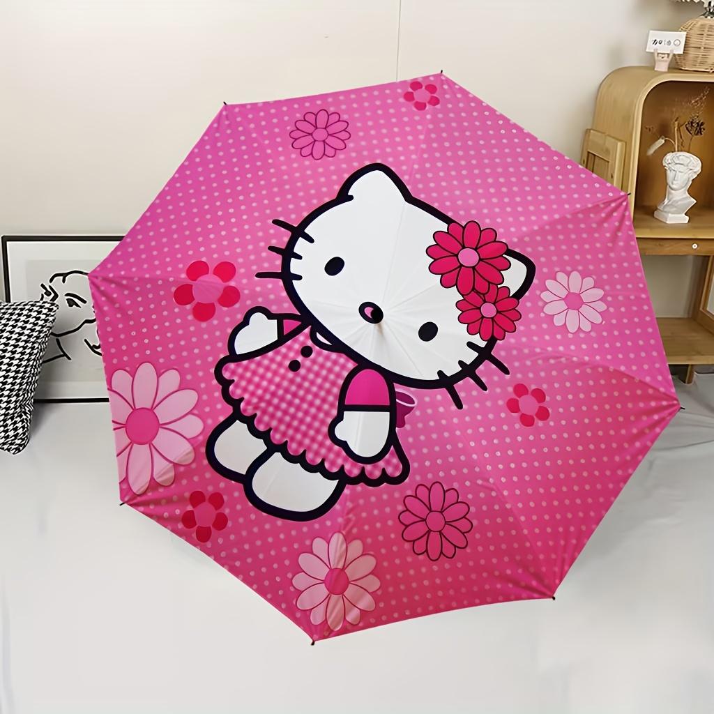 1pc Sanrio Hello Kitty Automatic Open/Close Umbrella with Cute Hello Kitty Face & Iconic Bow - Automatic Folding/Opening Umbrella,8-Rib Stur