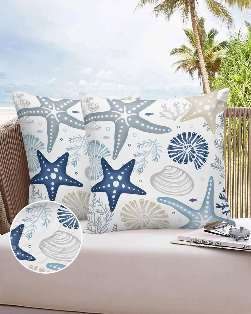 Marine Coral Shell Starfish 2/4PCS Outdoor Garden Chair Waterproof Cushion Cover Modern Home Decor 45/50/60cm Pillow Case