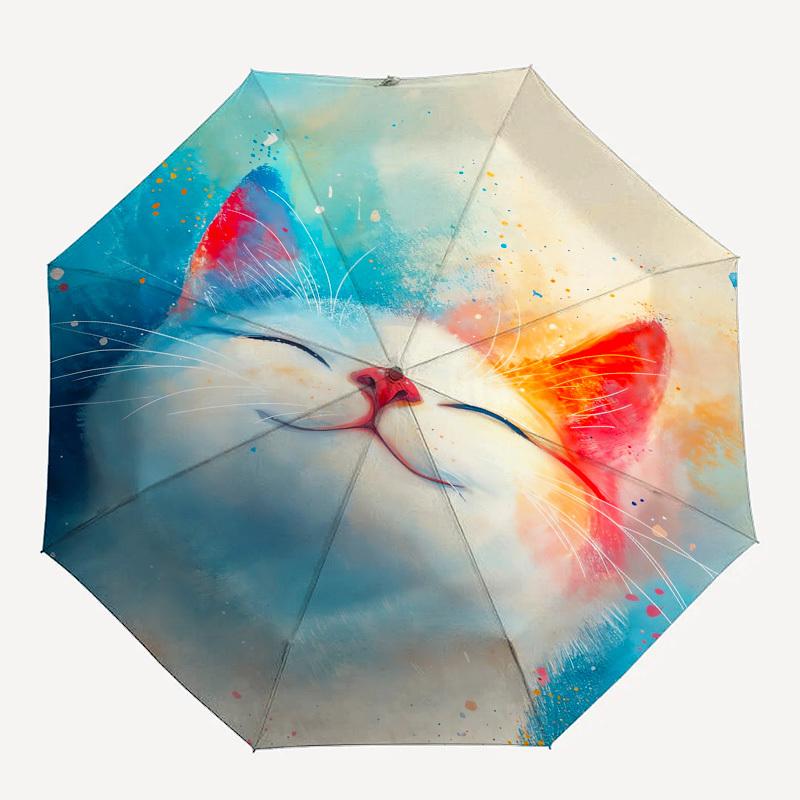 "Whiskers", "Feline"- Automatic Umbrella, Four Seasons Portable Folding Umbrella, Suitable for Men and Women, Travel, Daily Compact Umbrella