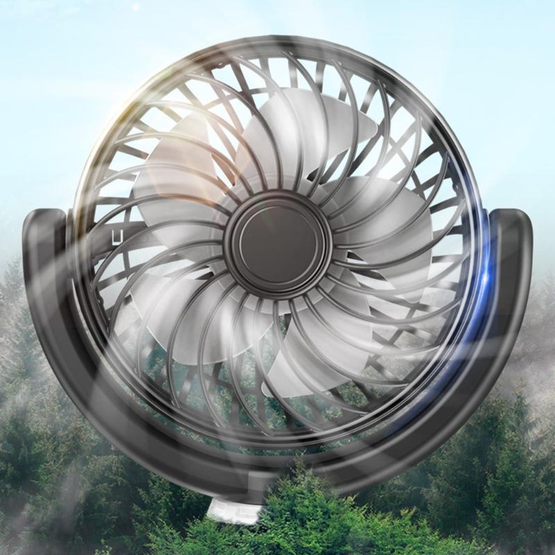 Portable ABS Vehicle USB Powered Fan with Double Head and Adjustable Speed for Long Road Trips Summer Efficient Cooling