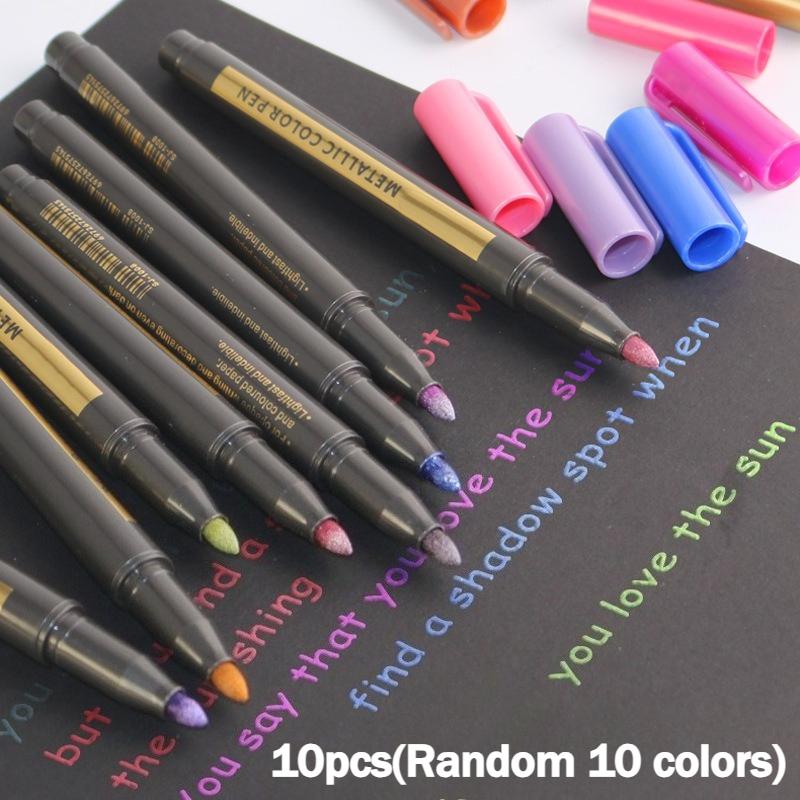 10pcs 10 Colors Metallic Marker Paint Highlighter Large Head Metallic Marker Water-Based Colored Marker, Albums And Other Crafts