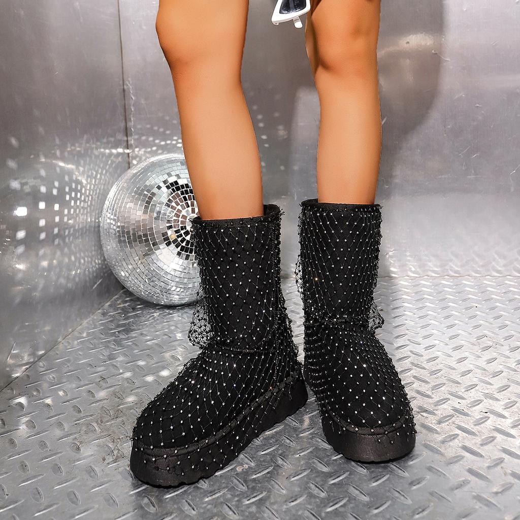 Rhinestone thick-soled snow boots for women's autumn and winter new fashion versatile casual short boots for women